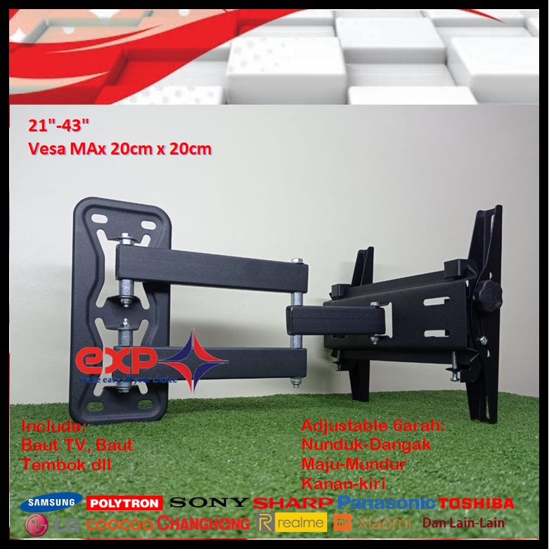 Bracket TV PANASONIC 14 s/d 43 inch 6 ARAH FULL BESI SUPER KOKOH GARANSI 100% ORI