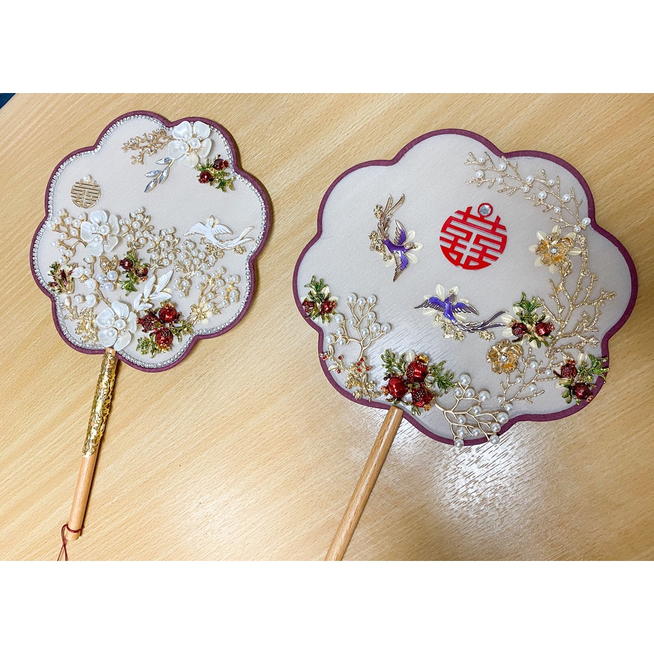 [RENT/SEWA] Kipas Sangjit Phangteh Merah/ Burgundy Oriental Fan untuk Lamaran/ Kipas Dekoratif Sutra