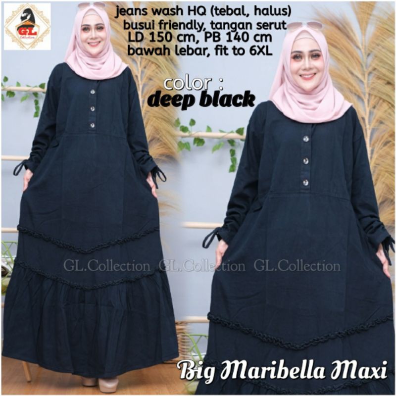 gamis jeans Super Jumbo Ld ±150 busana muslim terbesar