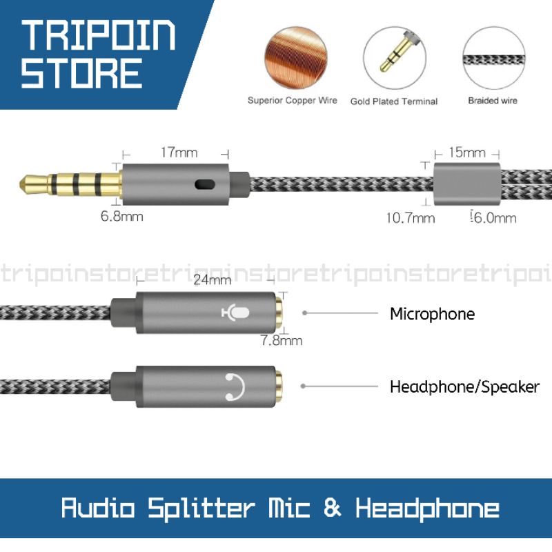 Audio Splitter 3.5mm to Mic + Headphone