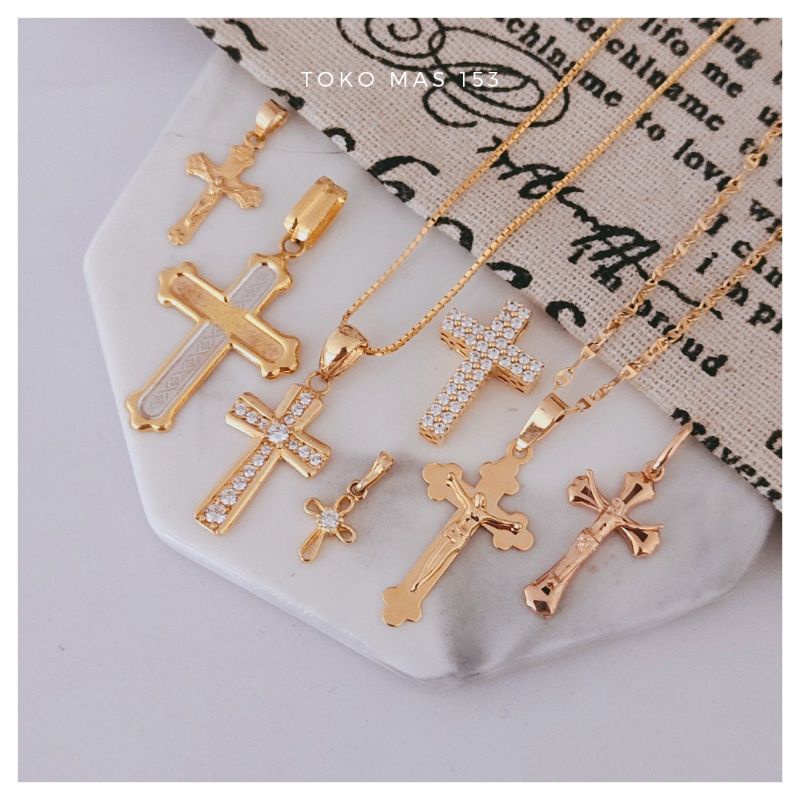 WAJIB TANYA STOK Realpic Liontin Emas Asli Salib / Cross Pendant Kadar 375/420/700/750