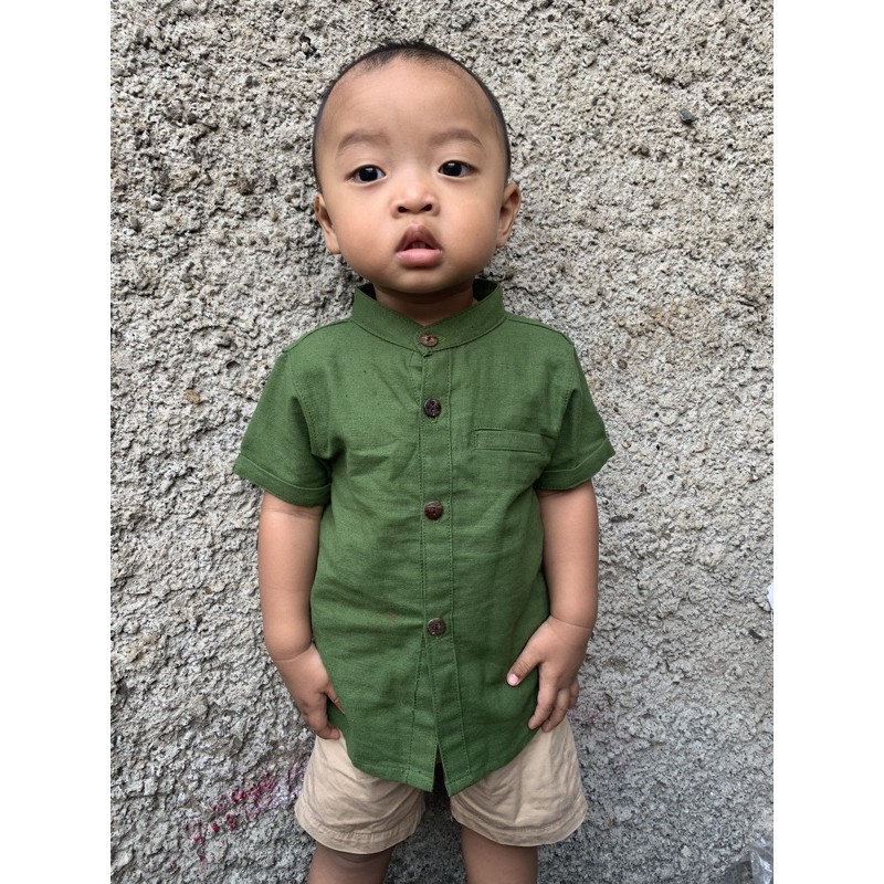 Kemeja Anak Laki-laki BAJU KOKO LINEN HIJAU/ KEMEJA ANAK HIJAU