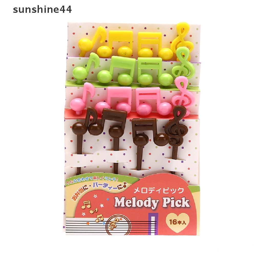 Sunshine 16pcs / set Garpu Buah / Snack Mini Bentuk Not Musik Kartun Untuk Anak