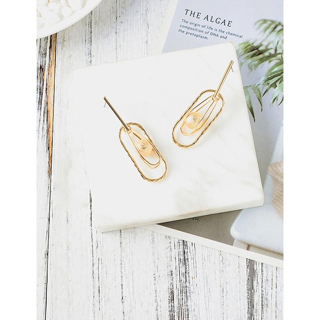 LRC Anting Tusuk Fashion Gold Geometric Metal Ball Earrings F78992