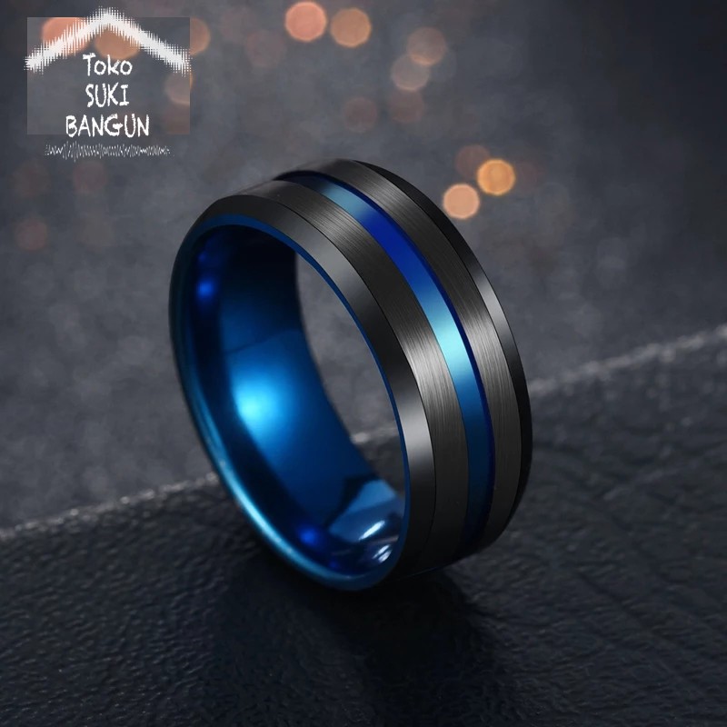 Ring Men / Cincin Pria Titanium Armor BLUE Line Stainless Steel MR-005