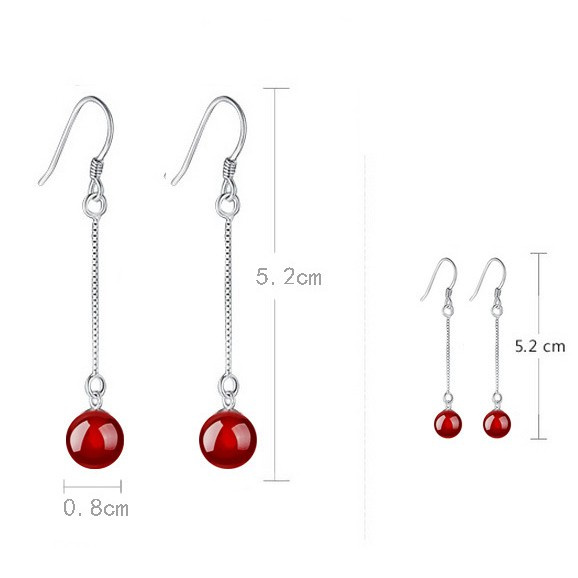 925 Perak Liontin Anting-Anting Korea Gadis Mutiara Hitam Merah Batu Akik Fashion Ornamen