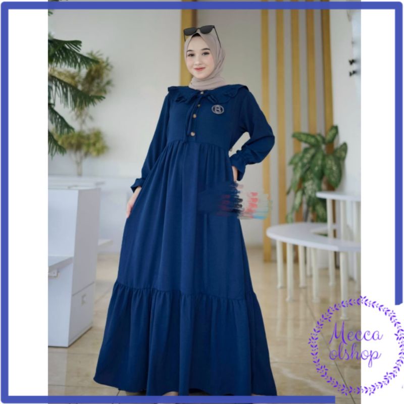 Gamis Kringkel Polos Terbaru Dress Kringkel Tali Krah Kancing Terbaru