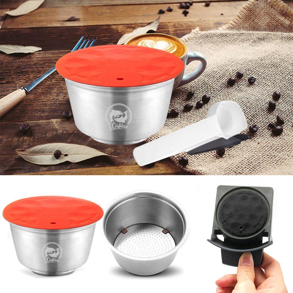 Solighter Kapsul Busa Susu Alat Kopi Stainless Steel Espresso Coffee Spoon Brush Refillable Capsule