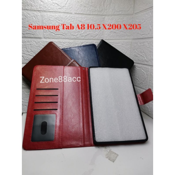 Sarung Dompet Samsung Galaxy Tab A8 10.5 Wifi LTE 2022 2021 X200 X205 SM-X200 SM-X205 Leather Case Flip Cover Casing Book Buku Folio Flipcover smartcase slot kartu