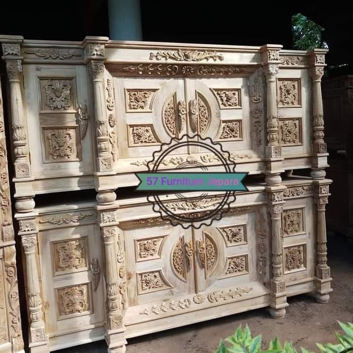 Meja Tv besar ukir kayu jati mentahan - Buvet hias panjang 2 meter