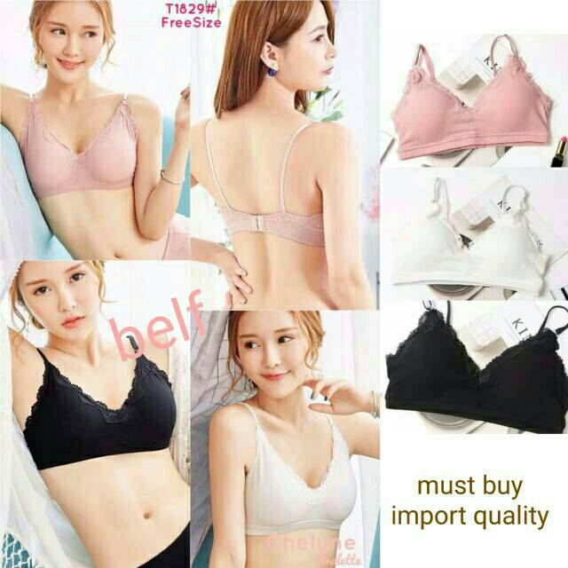 Bra Lace Import Renda Soft T1829 Busa Bisa Dilepas / Bh Tanpa Kawat All Size kait2 / Bh Kekinian