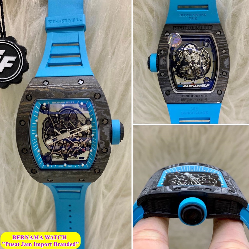 CASH BACK  JAM TANGAN R1CH4D M1LL3 RM35-02 RM55 FULL CARBON THIN MATIC JAM TANGAN PRIA BRANDED  GARA