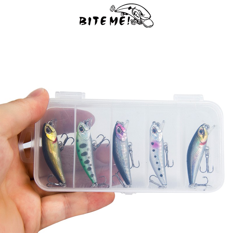 5pcs Umpan Pancing Ikan Minnow Mata 3d 5 Warna 3.5g / 4.5cm Bahan Metal Dengan Kail Treble 2