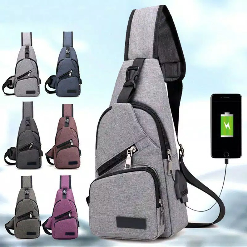 MurmerOfficial P005 Tas Selempang USB Sling Bag HP Pria Slempang Murah Import Batam Shoulder