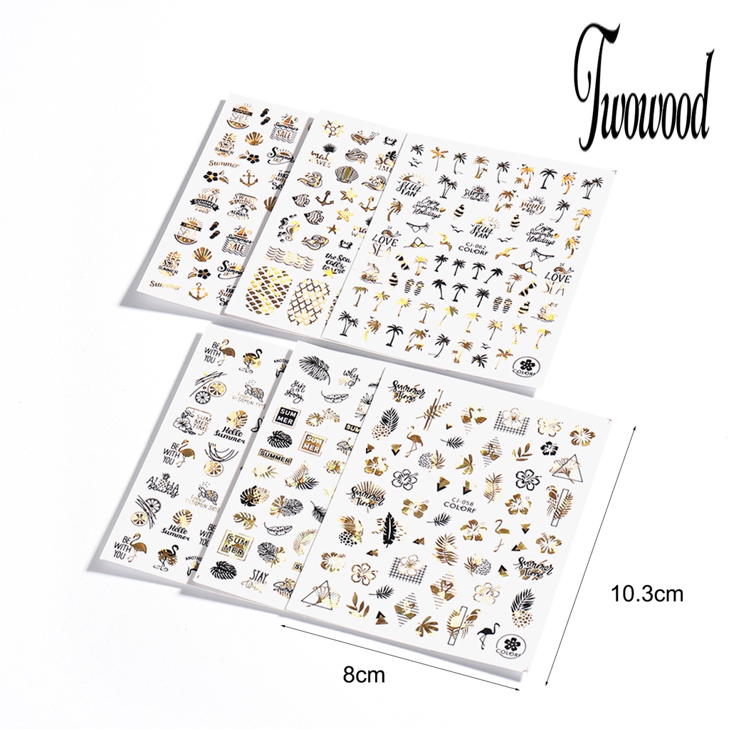 Twowood Stiker Kuku Motif Daun Hijau Untuk Dekorasi Nail Art Stiker Kuku Motif Graffiti 2D Dengan Perekat Untuk Manicure