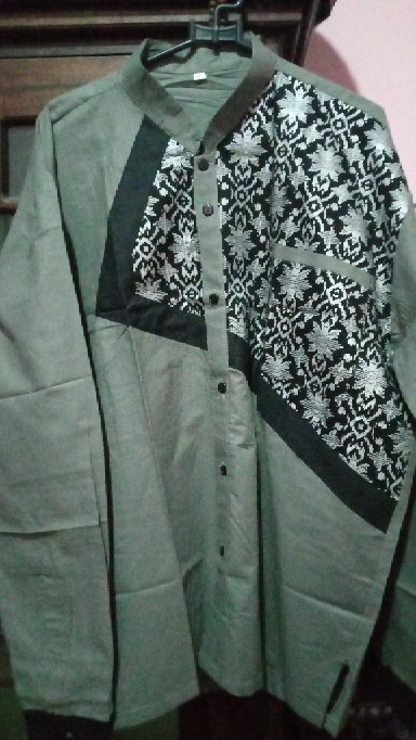 Kemeja Batik Pria Kombinasi Batik Prada Kerah Shanghai / Baju Batik Pria Murah Katun Polos