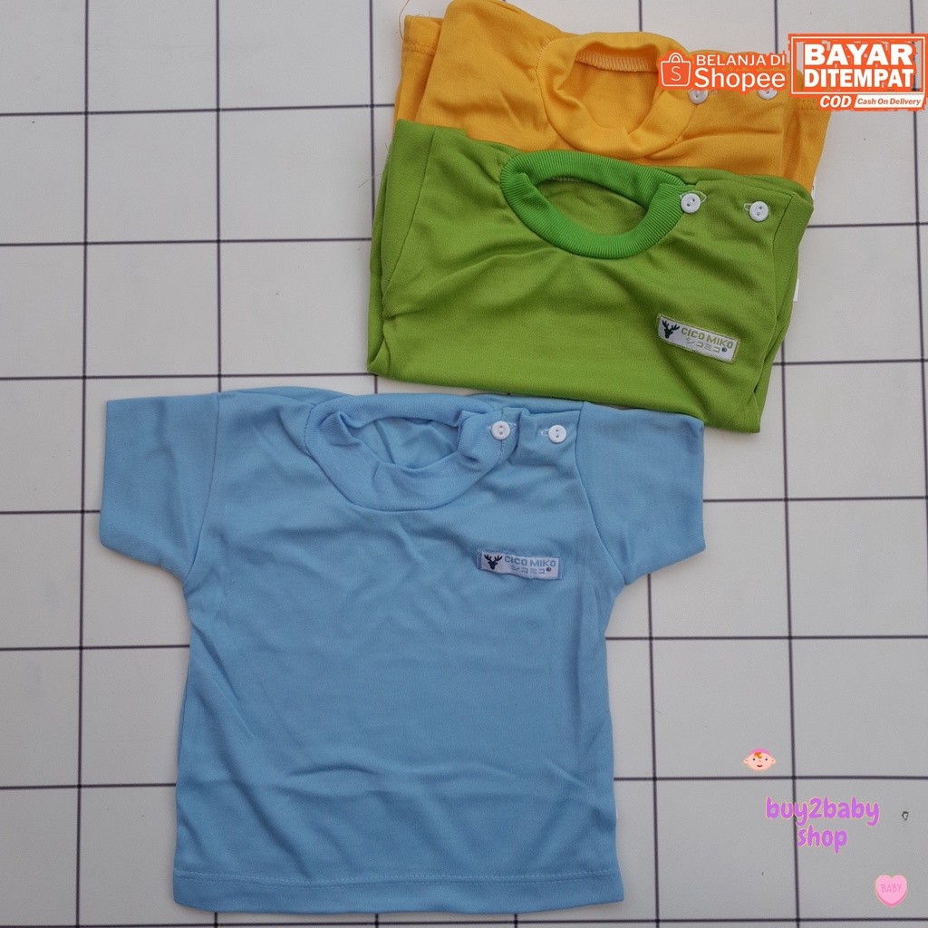 Kaos oblong bayi lengan pendek Cico Miko Warna Polos bayi usia 0-2 Tahun 3 PCS