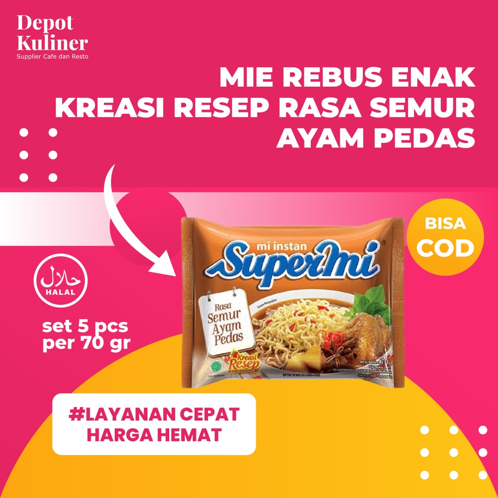 5 Pcs Mie Instant Supermie Semur Ayam Pedas 70GR