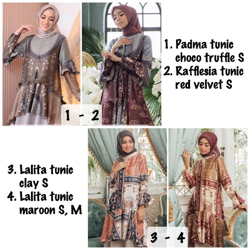 Padma Tunic Choco Truffle Rafflesia Tunic Red Velvet Lalita Clay Maroon size S dan M Wearing Klamby