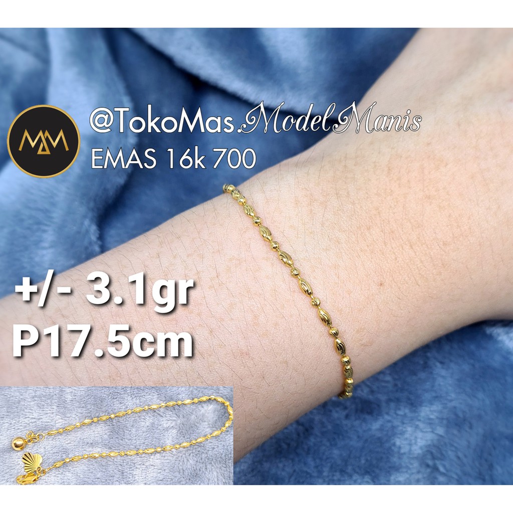 Gelang biji lada kombinasi emas kuning 700 kadar 16 K