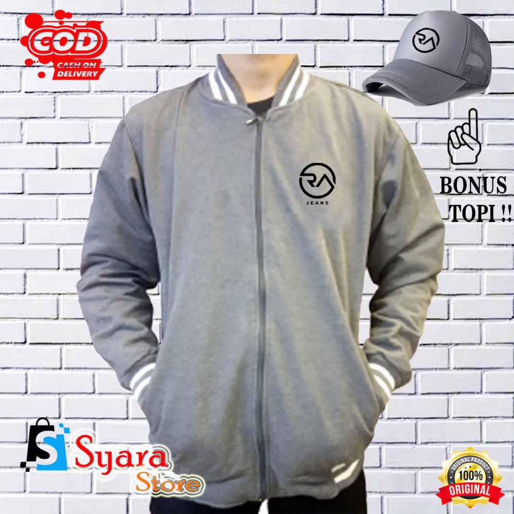 Syara Store / BONUS TOPI.. Jaket Varsity Baseball RA Jeans Hitam / Jaket Distro Varsity / Jaket Base