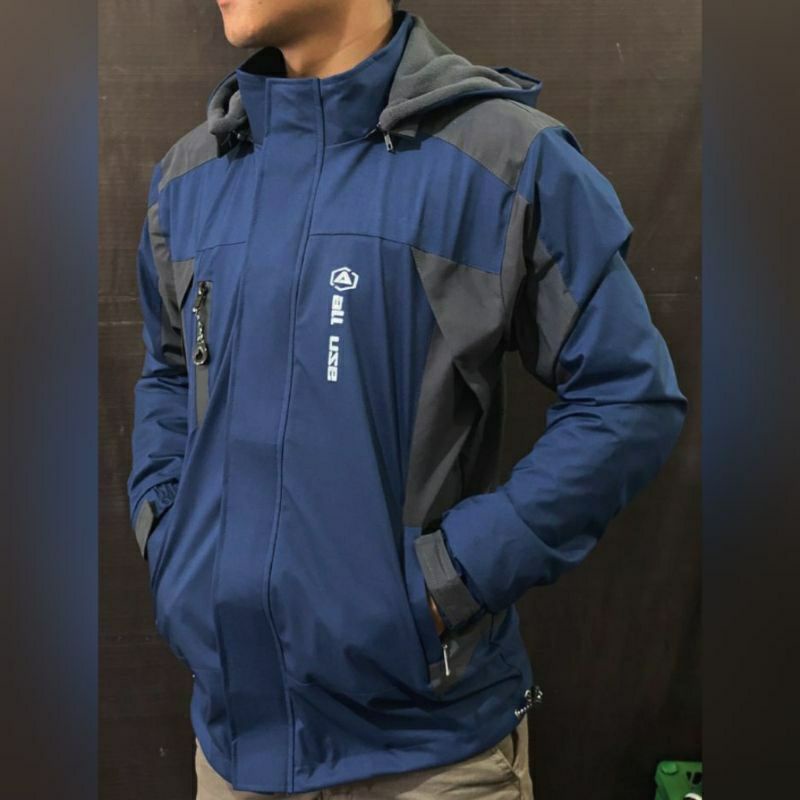 JAKET GUNUNG PRIA OUTDOOR WATERPROOF ORIGINAL ALL USE ANTI AIR-Navy Mix Grey