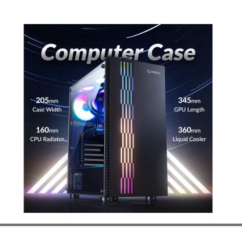Casing Komputer gaming Orico Atx tempered glass Usb 3.0 2.0 audio mic light a12-305 - Pc case