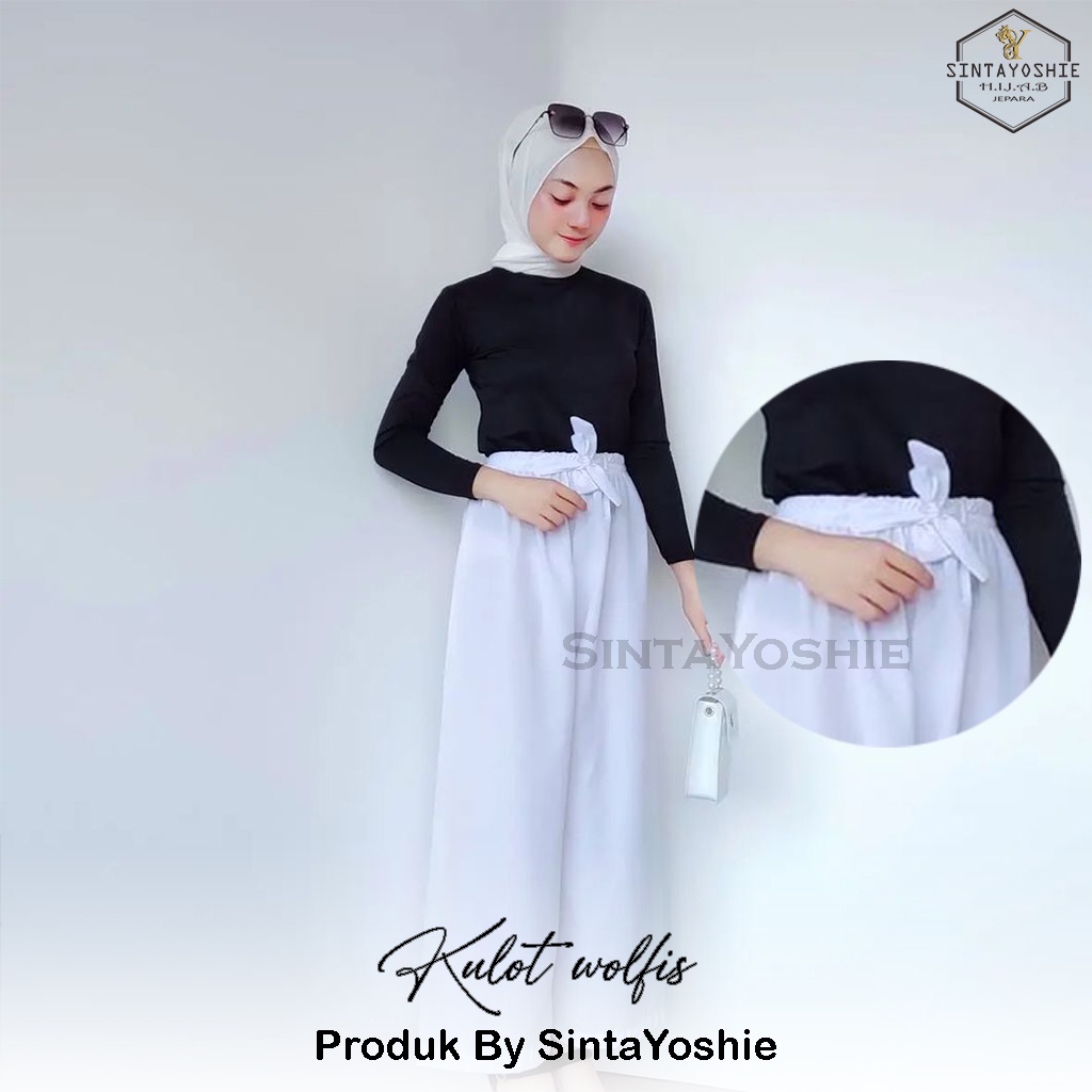 Sintayoshie-[COD] Kulot Wolfis Kulot Ribbon Pants Celana Wanita Panjang Highwaist Daily Kulot Kulot Grosir