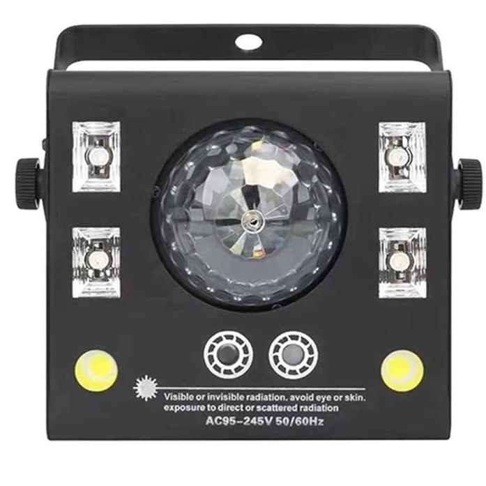 Proyektor Laser Panggung 4 in 1 untuk Pesta DMX 512 efek lengkap lampu sorot disco DJ lampu Led Hias pesta sensor suara DMX512 port ALIEN 50W 4in1 Remote DMX Stage Laser Projector Strobe Magic Ball Lighting Effect DJ Disco Party Holiday Wedding UV Black