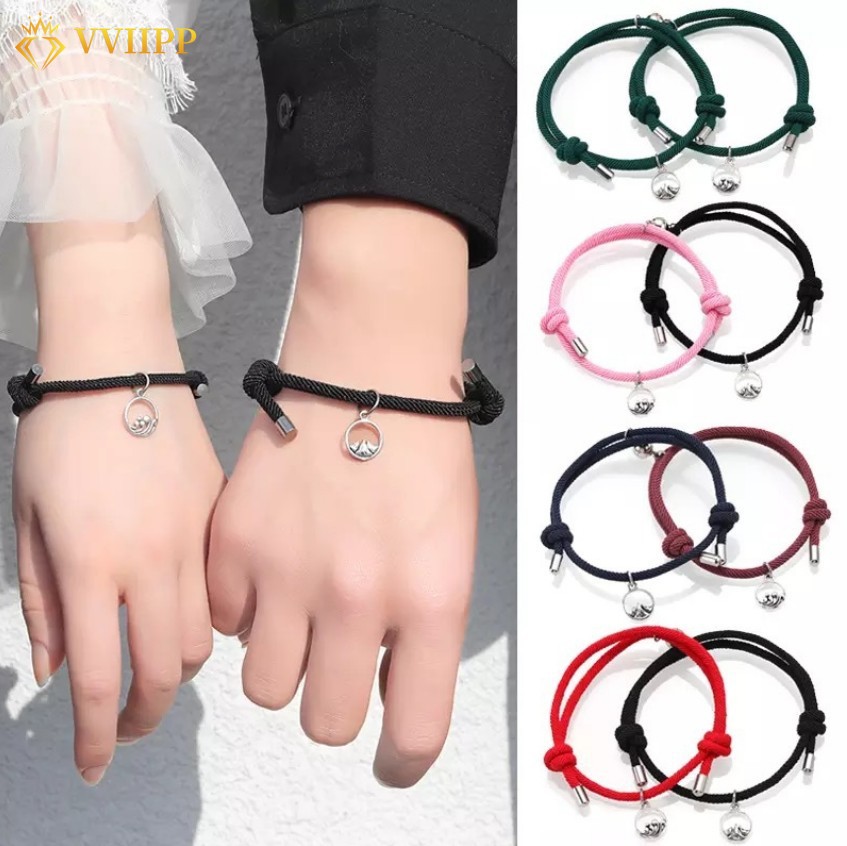 2Pcs Gelang Magnet Couple Gelang etnik bead Tali Attract Braided Bracelet/Friendship Rope Chinese Idioms Wrist Chain Jewelry Staunch Lover Adjustable Braid Rope Bracelet