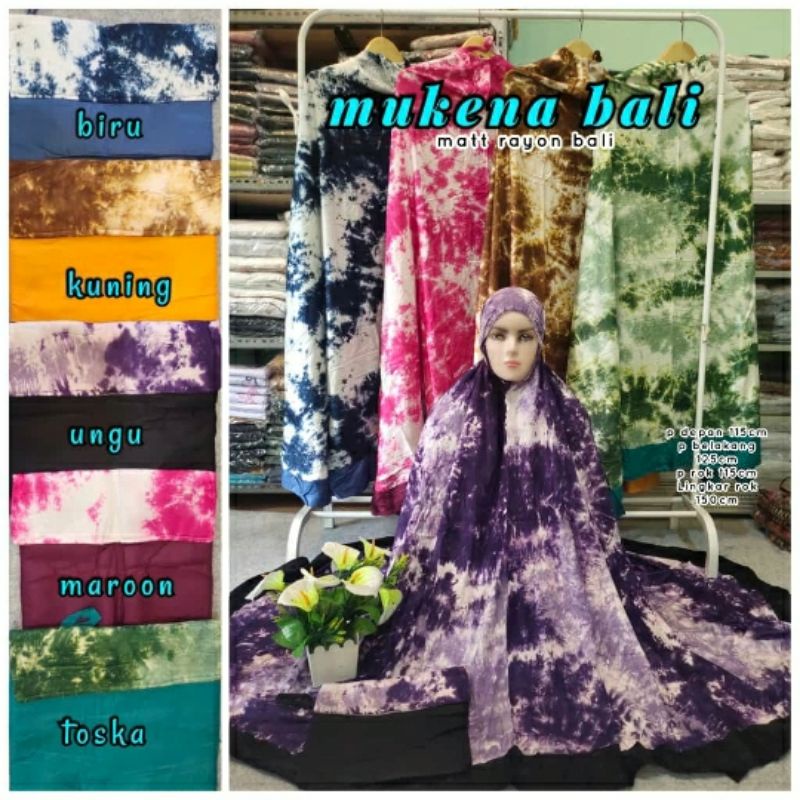 MUKENA BALIAN TIEDY RAYON BALI TEBAL DAN ADEM DEWASA JUMBO WARNA DASARAN PUTIH SETELAN ATAS BAWAH / 