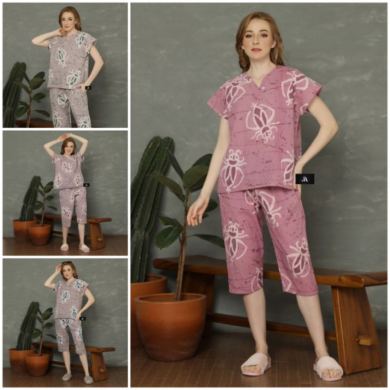 setelan batik wanita pendek modern jumbo murah santai celana pendek unggul jaya ld 110