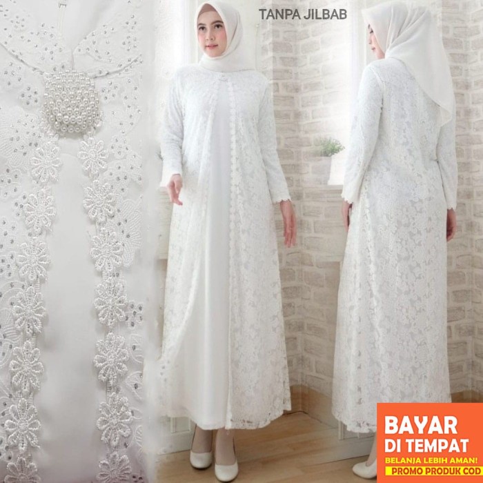 SALE AGNES Baju Gamis Wanita Brukat Gamis Putih Lebaran Umroh Haji