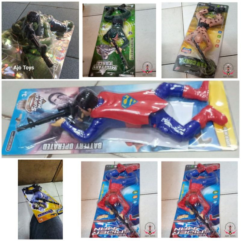 Mainan super hero squid game tentara tiarap menembak crawling moving suara nyala lampu free battery