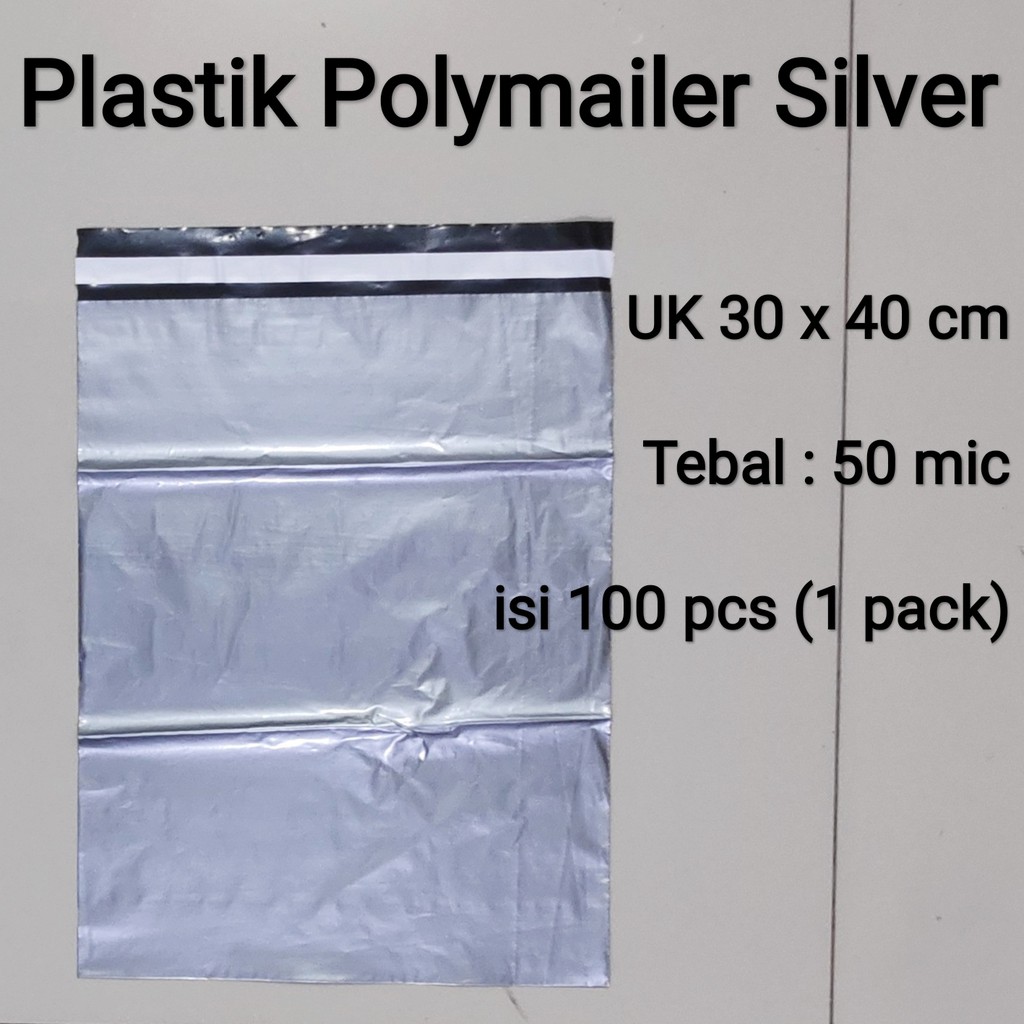 Plastik Polymailer Silver Uk 30x40 (100pcs) / 25x35 (isi 100 pcs) / 20x30 (isi 100 pcs) / 17x30 (isi 100 pcs) / 15x25 (isi 100 pcs) / 40x50 (isi 50 pcs) / 35x45 (50pcs), plastik packing lem, plastik bungkus paket