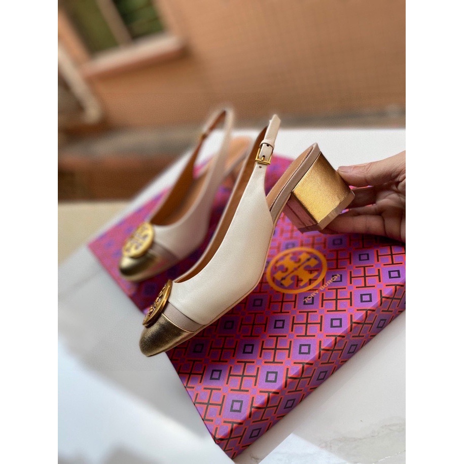 Tory Burch classic metal stitching round buckle sandals high heels