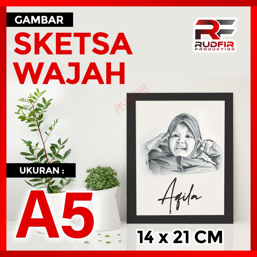 (A5 FREE Frame Bingkai) Gambar Sketsa dan Karikatur wajah Lukis Murah Hadiah Souvenir Ulang Tahun