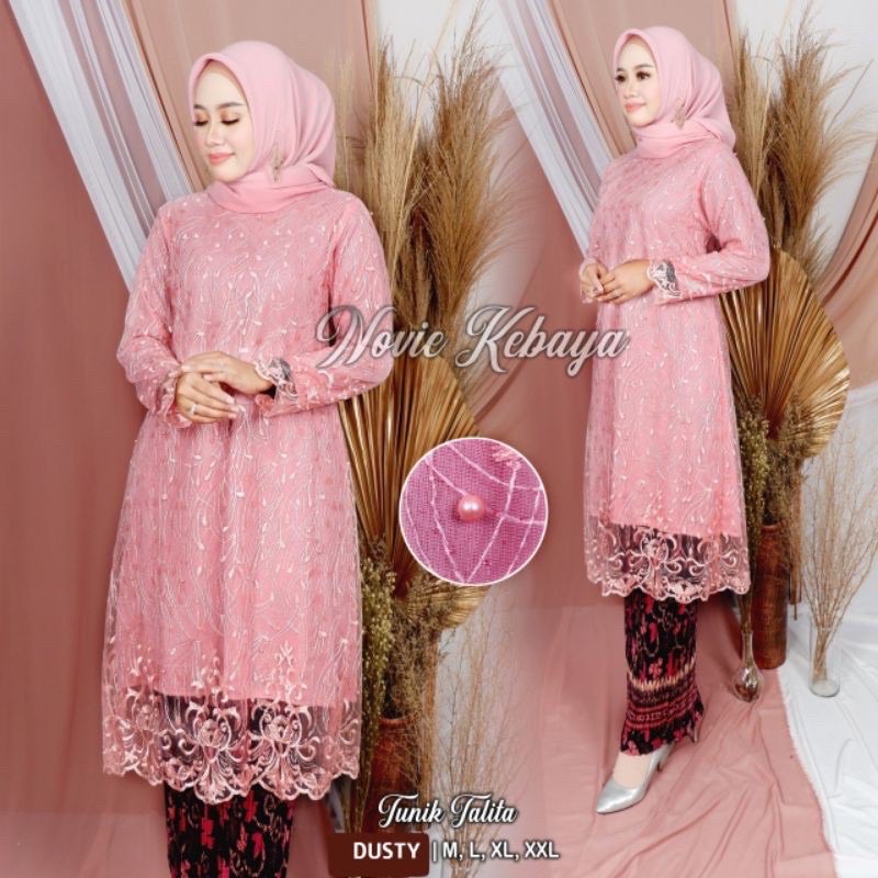 Cod/real pict stelan tunik padang/tunik modern/kebaya pesta/kebaya kondangan/kebaya wisuda-set dusty