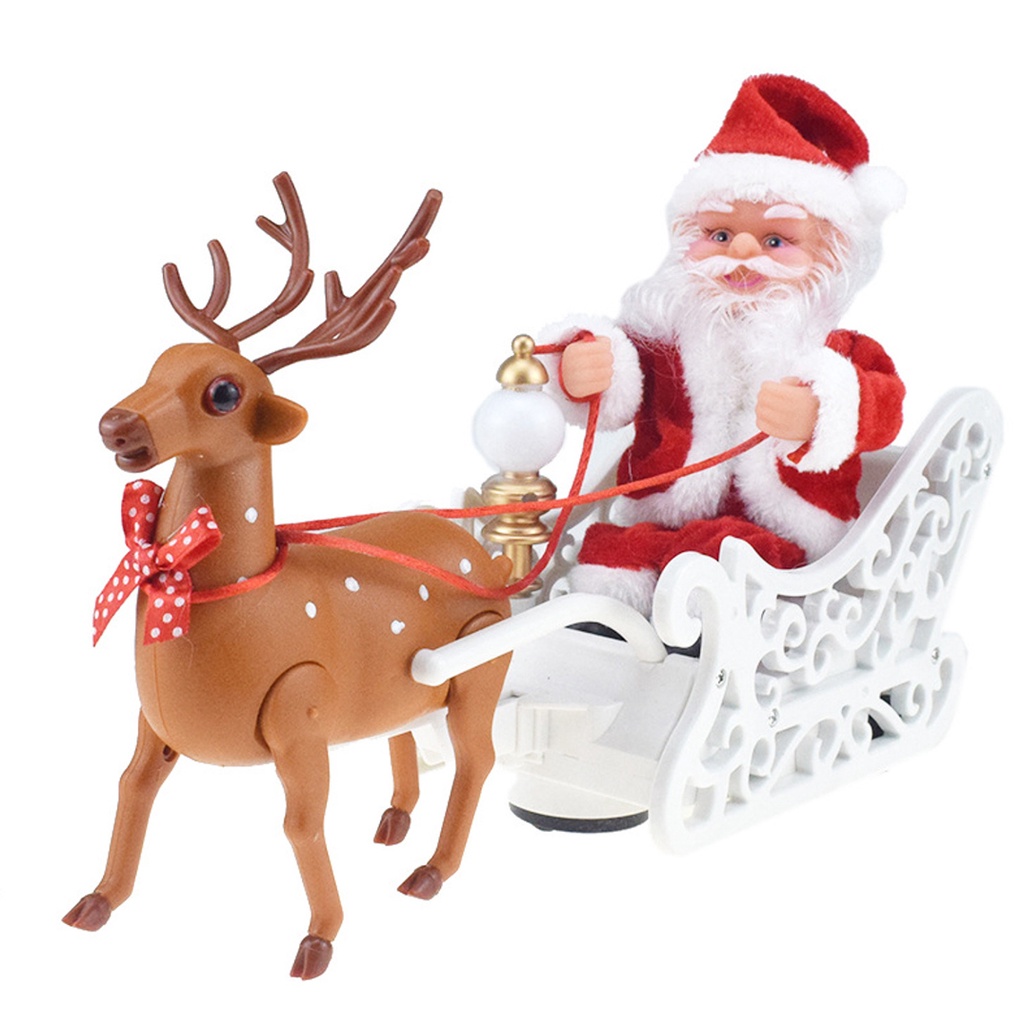 Mainan Boneka Santa Claus Kereta Salju Elektrik Gerak Lampu Musik 20cm Kado Natal Pajangan Santa Chr