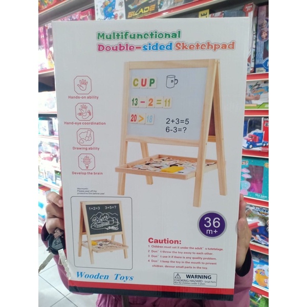 Papan Tulis anak -Multifunction Double sided Sketchpad - Wooden Toys - Mainan anak