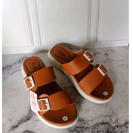 Hello - Sandal Wanita Slip On Strap 2 Korean Styles Puffy birken Sandal Slip On mules {Sara02}