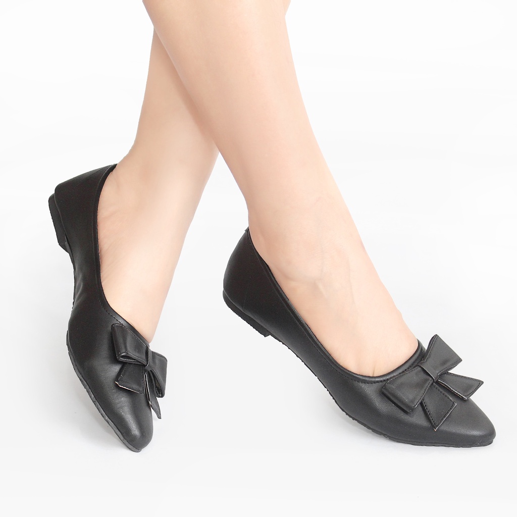 Sepatu Kerja Wanita Flatshoes Hitam Kulit BLD06