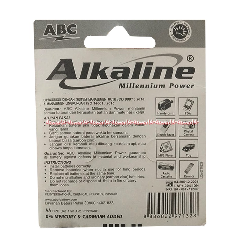 ABC Alkaline MillenniumPower AA Baterai AA Beli 4 Gratis 2 Batrai Jam Dinding A2 Battery Batre Batu Battrai ABC Alkalin