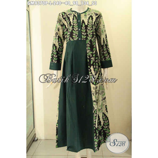 Gamis Batik Wanita Desain Baru Bahan Halus Kombinasi Kain Polos Pakai Kancing Depan Size L GM 9370 P