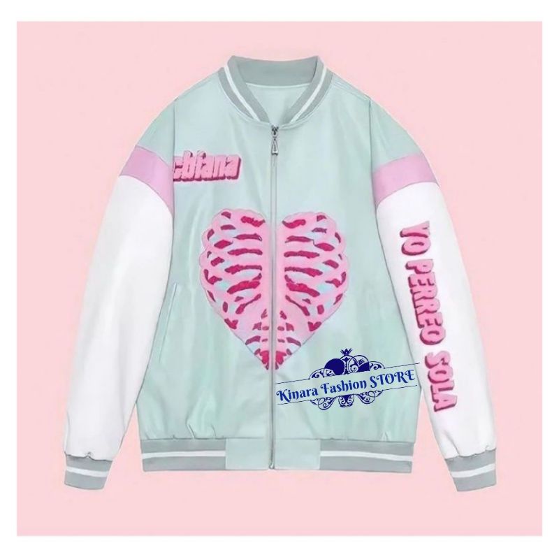 HEART VARSITY JAKET BISBOL WARNA MINT / KOREAN JACKET FASHION /CBIANA JAKET