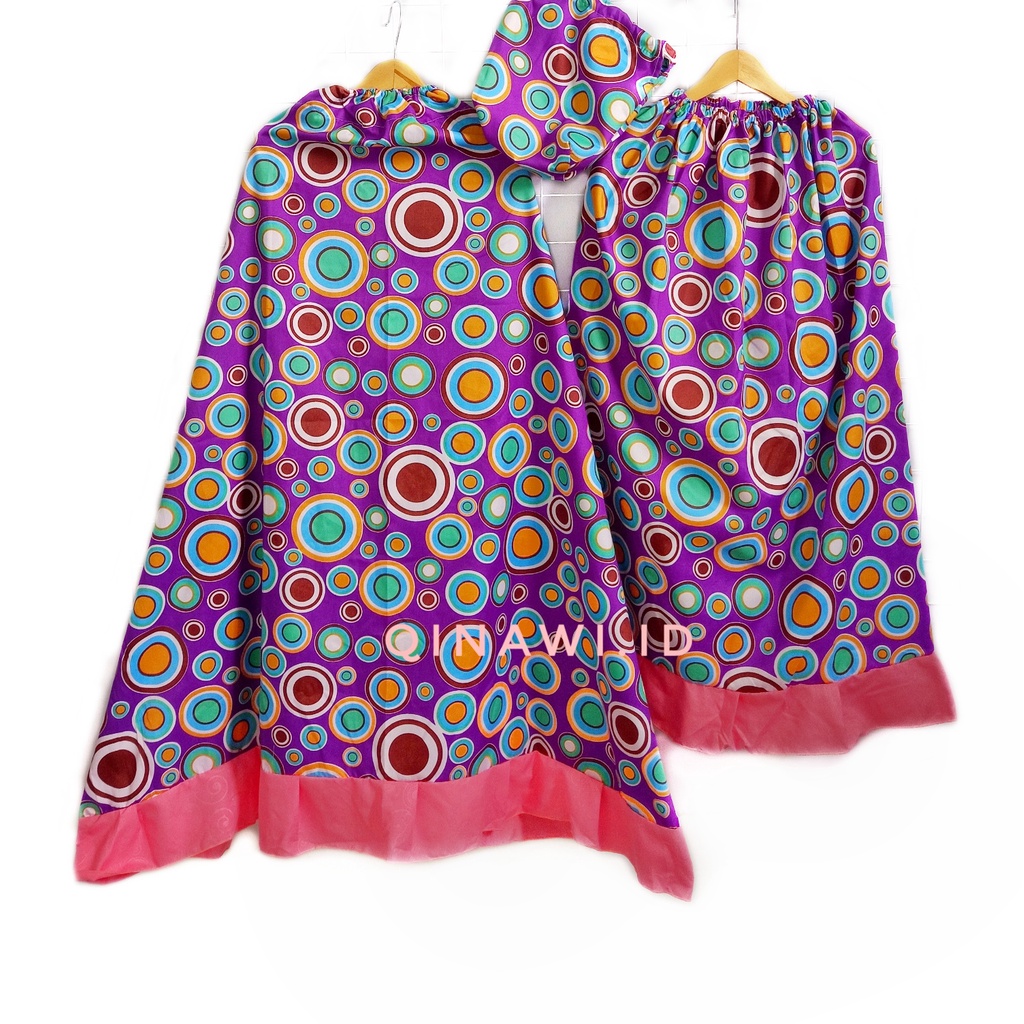 MUKENA ANAK PEREMPUAN  KATUN ADEM MOTIF KARTUN USIA 5 6 7 8 TAHUN size M L dan XL-UNGU BULAT