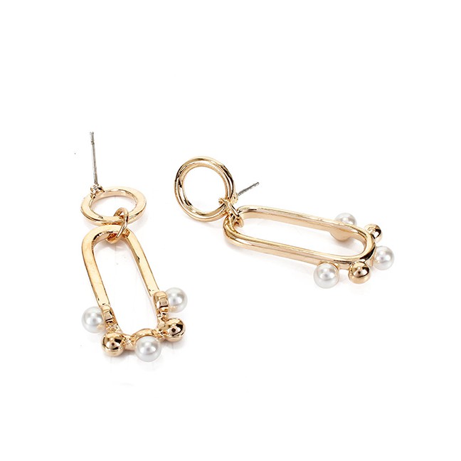 LRC Anting Tusuk Fashion Golden Pierced Oval Horse Eye Pearl Pierced Earrings K04179