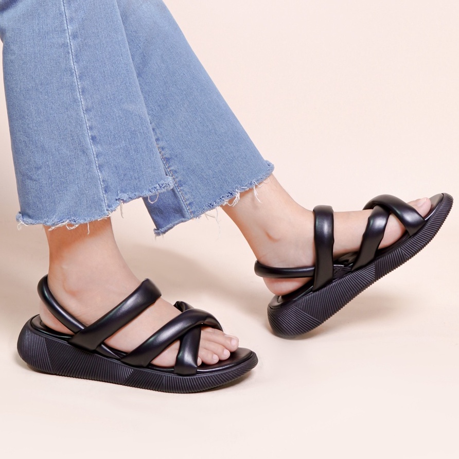 LAPEPA YUK - Sepatu Sandal Wanita Wedges VIVIAN Model Silang dua Tali Strap Belakang Hak Tinggi Sole 3 cm Spatu Sendal Gunung Cewek  Size 36 37 38 39 40 41 Warna Black Green Hitam Hijau Kekinian Terbaru Shoes Ori Original Mall Official Store Promo