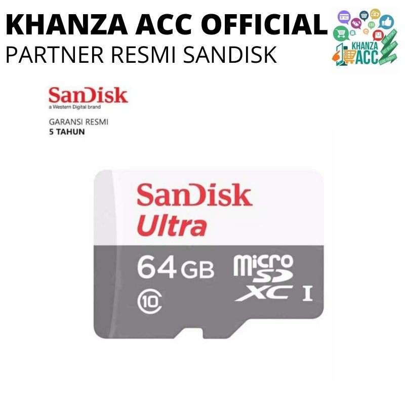 KHANZAACC Memory Card MicroSD Sandisk Ultra 64GB Speed 100 Micro SD Memori Hp