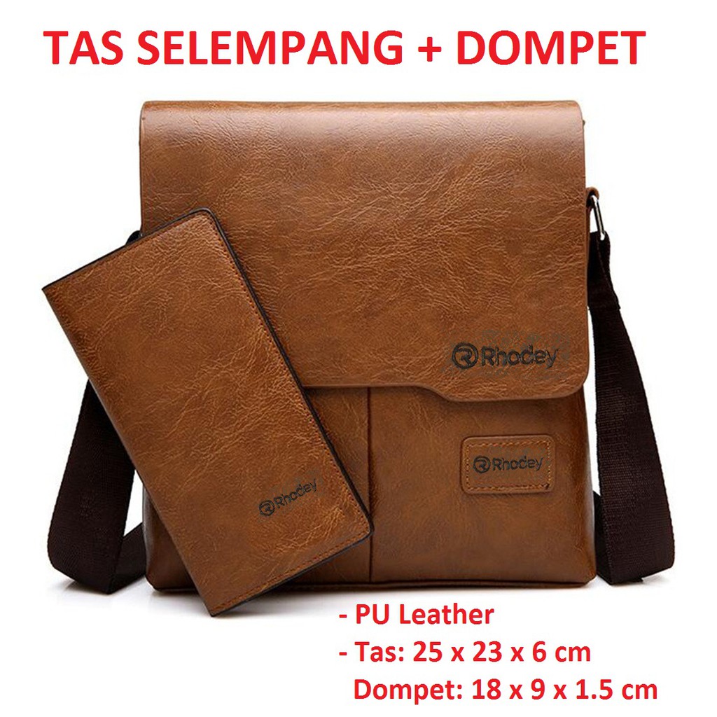 (KULIT ASLI) Tas Selempang + DOMPET / Messenger Bag Large Pria dengan Dompet - PI506 - Brown